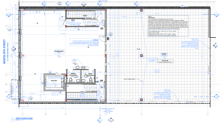 Second floor plan, terrace and business area